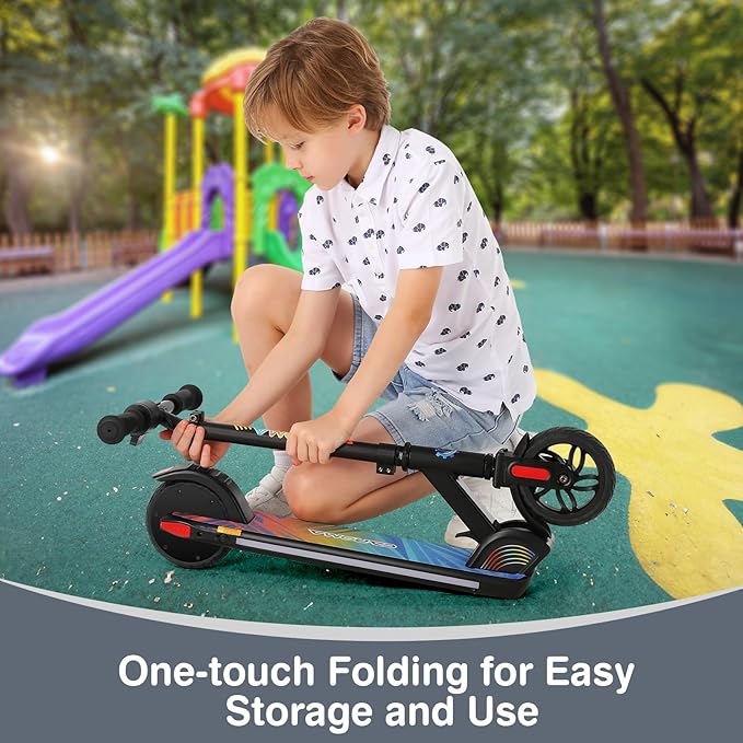 Caroma Electric Scooter for Kids Ages 6-12,150W/180WMotor,10 MPH Max Speed & 7 Miles,Colorful Lights,Adjustable Height & Speed,LED Display,Foldable Kids Electric Scooter 132 Lbs Max Load,Idea Gift