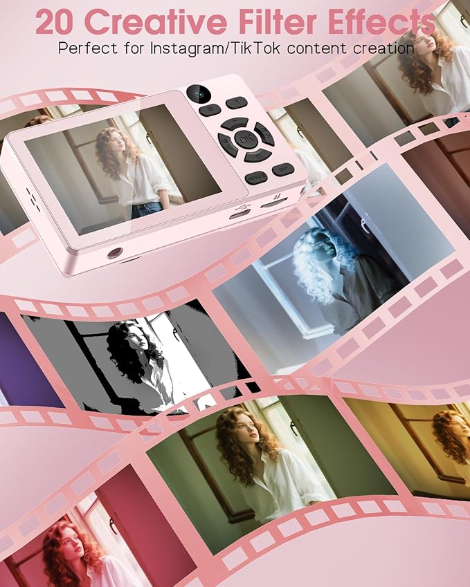 Digital Camera with Front Rear Lens, Autofocus 64MP 4K Camera for Photography with 32GB Card, Portable Compact Point and Shoot Camera for Teens Adult Beginner with Metal Shell, 2000mAh Battery