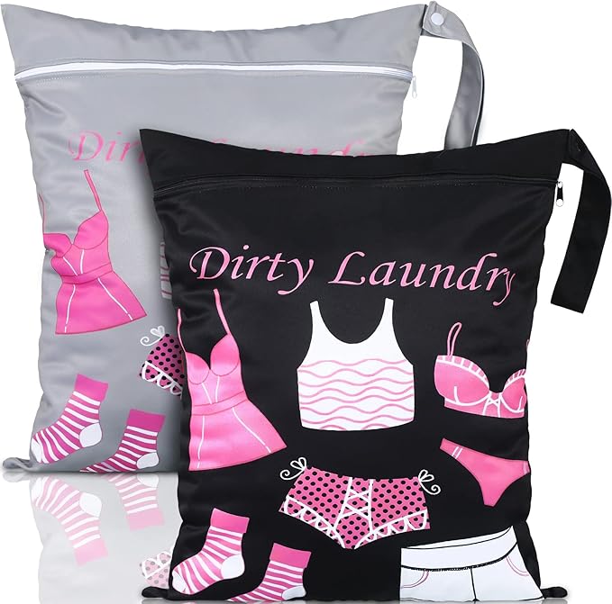 Shappy 2 Pcs Large Travel Laundry Bag Washable Waterproof Wet Dry Large Dirty Clothes Bag Bathing Workout(Dress Style)