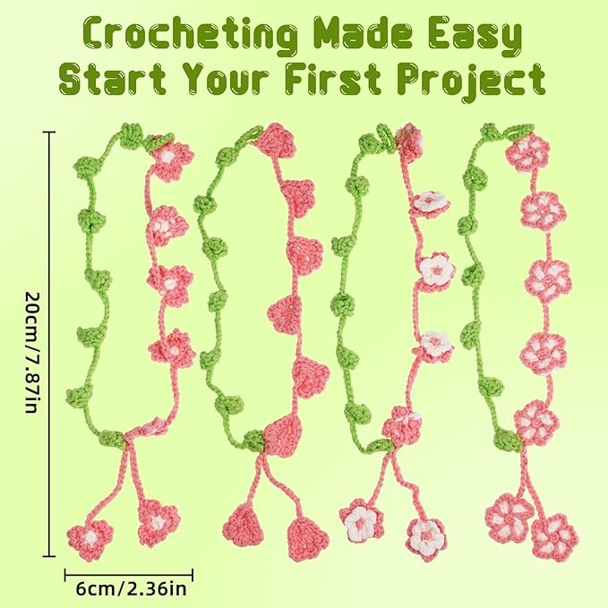 WaldyWop Crochet Kit for Beginners: 4 Flower Bracelets Knitting Kits for Adults Women w/Easy Yarn & Step-by-Step Video Tutorials - Wobbles Crochet Starter Kit for Kids Girls, Birthday Gift for Mom Kid