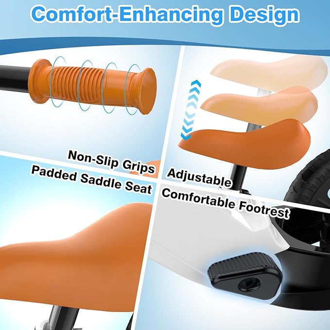 Ridego 12 or 14 Inch Balance Bike for Kids 2-6 Year Old,Lightweight Kids Bike with Adjustable Seat, Push Bicycle with Air Rubber Tires，Ride-on Toys Birthday Gift