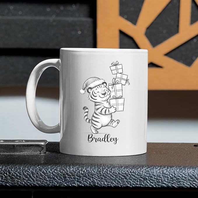 Tiger White Coffee Mug 11 15 Oz, Customized Name Tiger Accent Mug Gift for Brother Sister Besties Friends, Personalized Tigers Teacup, Unique Tigers Animal Coffee Cup Gift for Birthday Thanksgiving