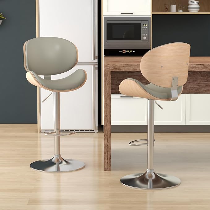 KCC Bar Stools, Swivel Adjustable Height Barstools, PU Leather Upholstered Bar - Image 3