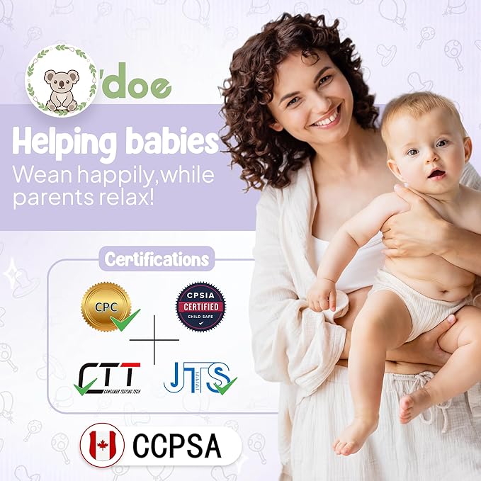 O'doe 17-Piece BPA-Free Silicone Baby Feeding Set | Thick & Soft Suction Plates, Baby Bowls, Wooden Fork & Spoon, and More | Make Mealtime Fun and Easy for Your Little One (Purple, V2)