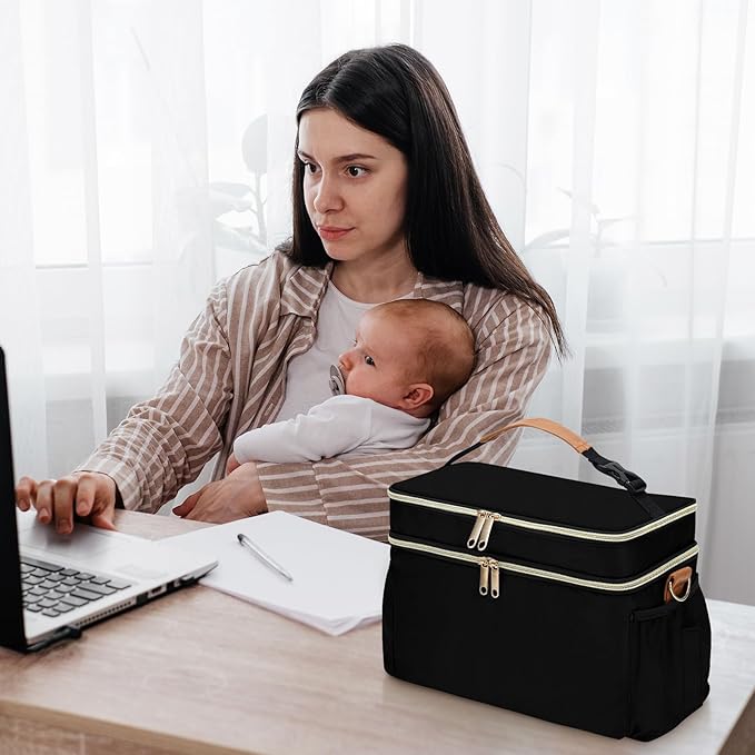 Breastmilk Cooler Bag with 6 Ice Pack, Wearable Breast Pump Bag Compatible with Willow, Elvie, Medela & Momcozy M5/S12 Pro Pumps & Accessories for Work, Travel and Family Use Black