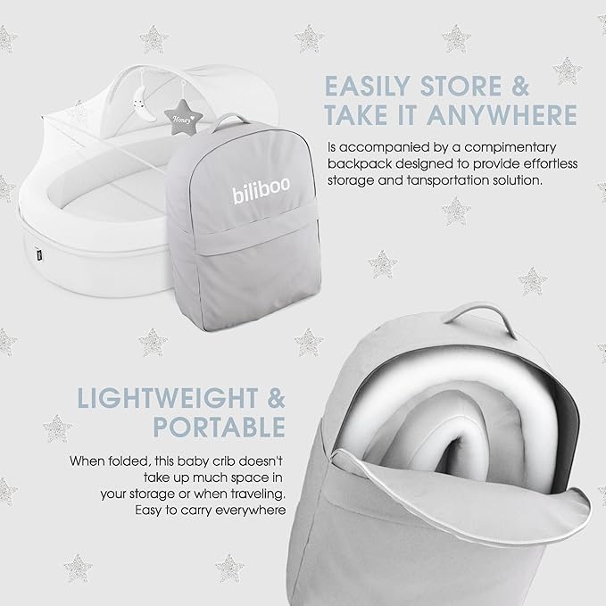 Premium Portable Baby Lounger Nest – Foldable Travel Bassinet for Newborn & Infant with Mesh Canopy, 2 Toys, Waterproof Mattress & Removable Cover – White