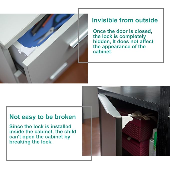 Magnetic Drawer Locks for Baby Proofing, Child Safety Magnet Cabinet Lock, Safety First Adhesive Magnetic Locks for Cupboard and Pantry Door (4Locks + 1Key)