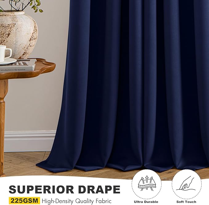 MIULEE Navy Blue Blackout Curtains for Bedroom Living Room 72 Inches Long 2 Panels, Thermal Insulated Room Darkening Drapes Grommet Top Noise Reducing Light Blocking Window Treatments W40 x L72 Inch