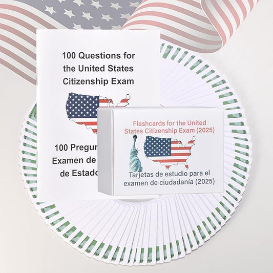 US Citizenship Flash Cards 2025 | 100 USCIS Civic Flash Card (Questions & Answers) | Bilingual English & Spanish Naturalization Test Study Guide | Includes Booklet & Portable Cards Ideal Gifts