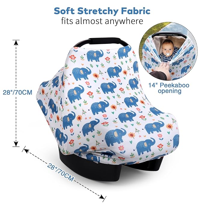 Rquite All-in-1 Car Seat Cover Baby, Carseat Covers for Girl Boy, Stretchy Soft Infant Car Seat Cover, Multi-use Baby Carrier Cover, Car Seat Canopy, Stroller Sun Shade, Nursing Breastfeeding Cover