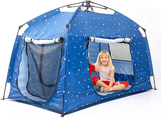 Kids Play Tent-Portable Playhouse Children House -Easy Set up Indoor Outdoor with Carry Bag for Kids-Light Strip Design for Night Use with Starry Fabric - Space for Children and Parents-Birthday