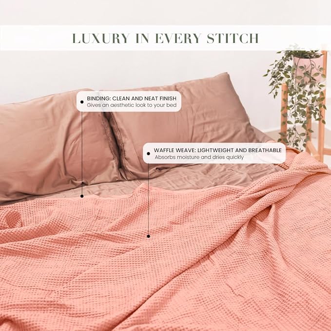 Salt Earth GOTS Certified 100% Organic Cotton Throw Blanket, 60" X 80" Waffle Blankets & Throws for Bed, Throw Blanket for Couch, Modern and Cozy Blanket, All Seasons, Comfy Soft Blankets (Sun Bay)