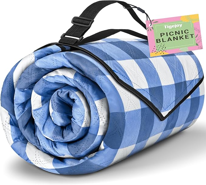 TigeJoy Extra Large Picnic Blanket Waterproof Foldable 80''x100'', Outdoor Picnic Mat Beach Blanket Sandproof for Park, Grass, Travel, Hiking, Camping Essentials, Gingham Picnic Blanket