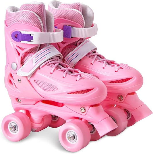 Rainbow Toddler Roller Skates - Size 4 Adjustable | Light Up Quad Skates for Girls & Boys Beginners Aged 3-12
