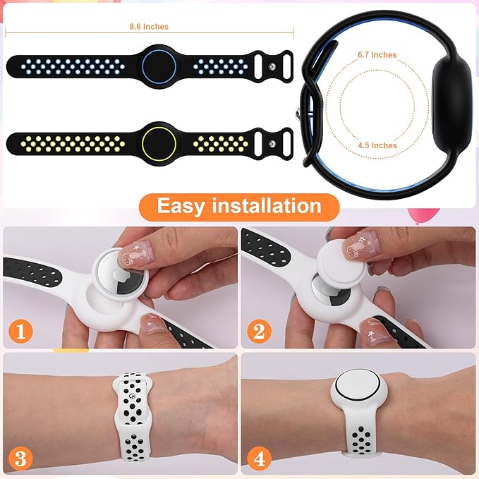 Waterproof Bracelet Compatible with AirTag for Kids (2 Pack), Protective Case GPS Tracker Holder for Child with Full Coverage Hidden Design, Soft Silicone Anti-Lost Wristband Cover for Toddler BBBY