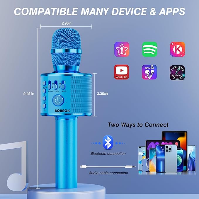 BONAOK Wireless Bluetooth Karaoke Microphone,3-in-1 Portable Handheld Karaoke Mic Speaker Machine Birthday Home Party for PC or All Smartphone (Q37 Blue)