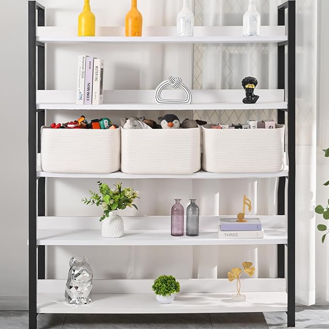 Large Storage Baskets for Organizing Shelves, Woven Cotton Rope Bins for Baby Nursery Organization, Book Toy Towel Organizer, 17"x13"x9.5", 3 Packs, Off White