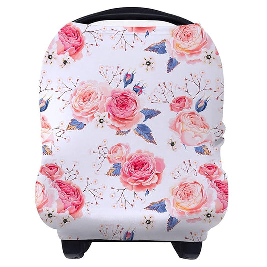 Yoofoss Nursing Cover Breastfeeding Scarf - Baby Car Seat Covers, Infant Stroller Cover, Strechy Carseat Canopy for Boys and Girls (Flower)