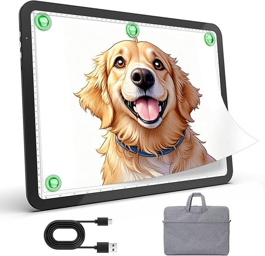 Zocelight Rechargeable A3 Tracing Light Box with Padded Case,Diamond Art Light Board with 4 Magnets,Wireless Light Pad for Diamond Painting,Ultra Bright Light Table for Drawing, Sketching(Black)