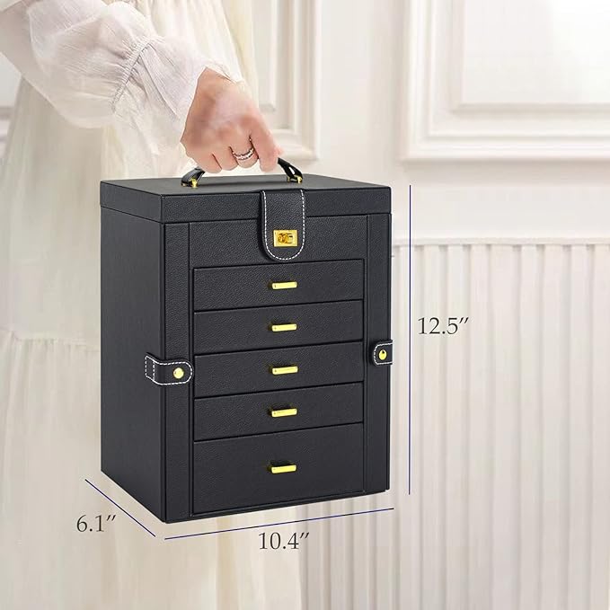 AKOZLIN Large Jewelry Box Organizer Functional Lockable with Big Mirror, Leather Jewelry Storage Case for Women Girls Ring Necklace Earring Bracelet Holder Organizer