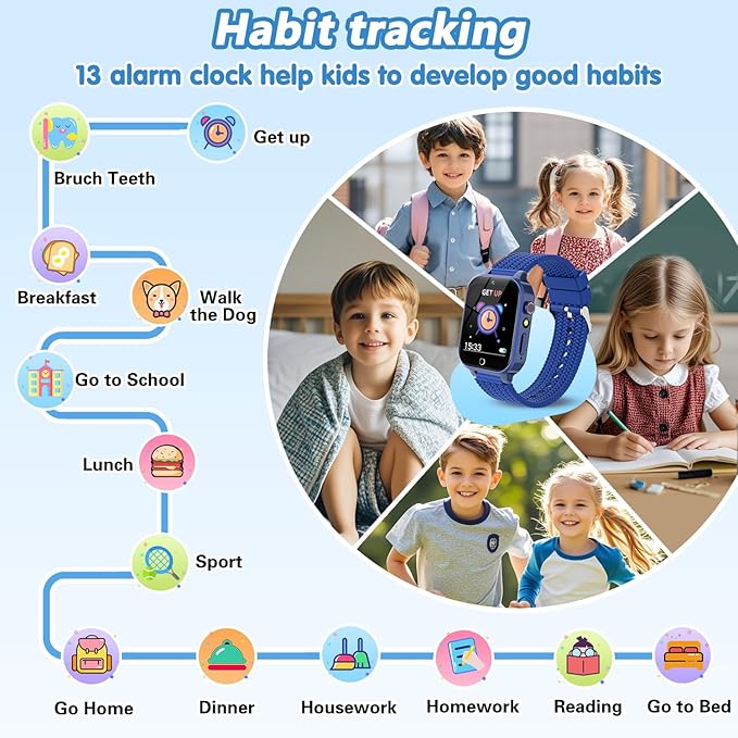 Smart Watch for Kids Boy Gift Ages 3-12, 2 Screen Protector, 26 Puzzle Games, HD Camera Video Music Player Touchscreen Pedometer, Educationtal Toy Brithday Gifts for Boy Ages 4 5 6 7 8 9 10(Blue)