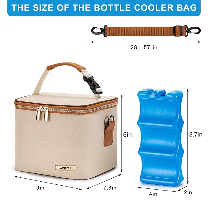 Breastmilk Cooler Bag with Ice Pack Fits 6 Baby Bottles Up to 5 Ounce, Baby Bottle Bag with Shoulder Strap for Nursing Mom Daycare, Cream