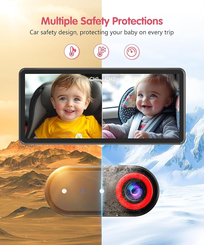 BM5PRO Double Car Camera for 2 Baby，7.2" 1080P Split Screen with IR Night Vision, Real-Time Monitoring Baby Car Camera,Easy Install, Family Travel Companion for Kids & Pets