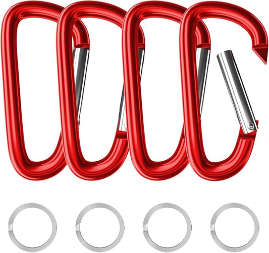 sprookber 4" & 5" Extra Large Aluminum Carabiner D Ring, Caribeener Clips, Spring Snap Hook for Keychain Clip, Set of 4