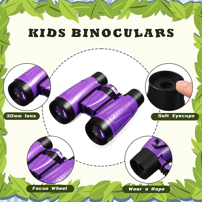 Libima 24 Pcs Binoculars for Kids Educational Compact Kids Binoculars with Neck String Toddler Telescope for Boys Girls Learning Bird Watching Camping Hiking Travel Safaris Birthday Gifts(Purple)