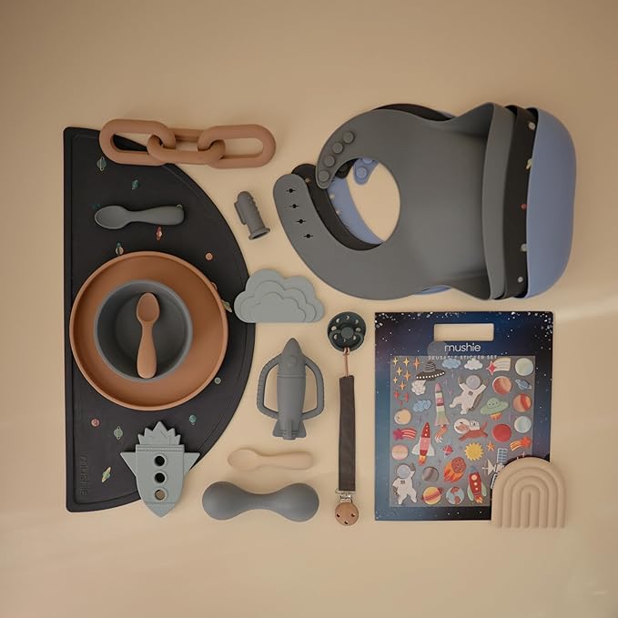 mushie Silicone Baby Bib | Adjustable Fit Waterproof Bibs (Powder Blue)