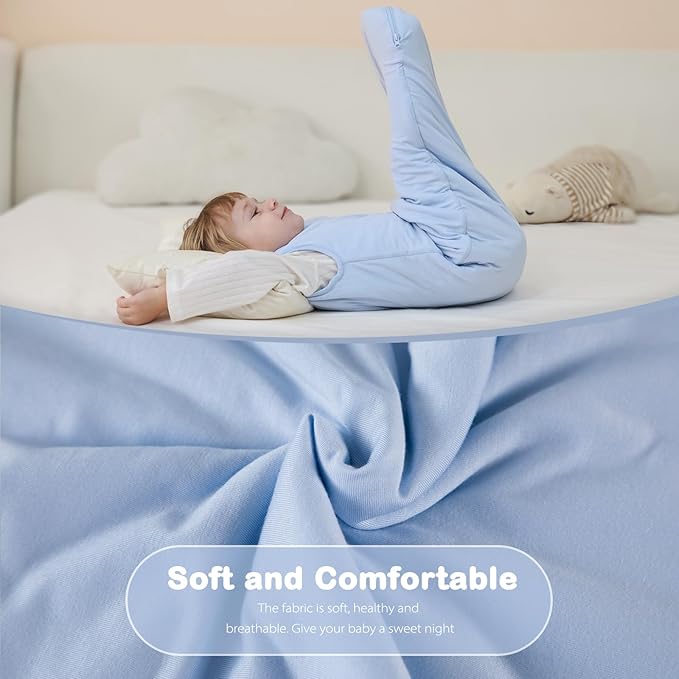 Mosebears Unisex Baby Sleep Sack 1.0 TOG, Supersoft Rayon Made from Bamboo Wearable Blanket with 2-Way Zipper (Sage&Blue,6-18 Months)