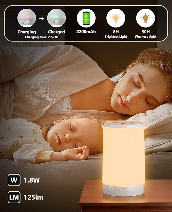 Night Light for Kids, Portable USB Night Lamp with 2200 mAh Battery, Bright Color Changing Light for Nightstand, Small Touch Bedroom Table Lamp for Girls, Boys, Toddler