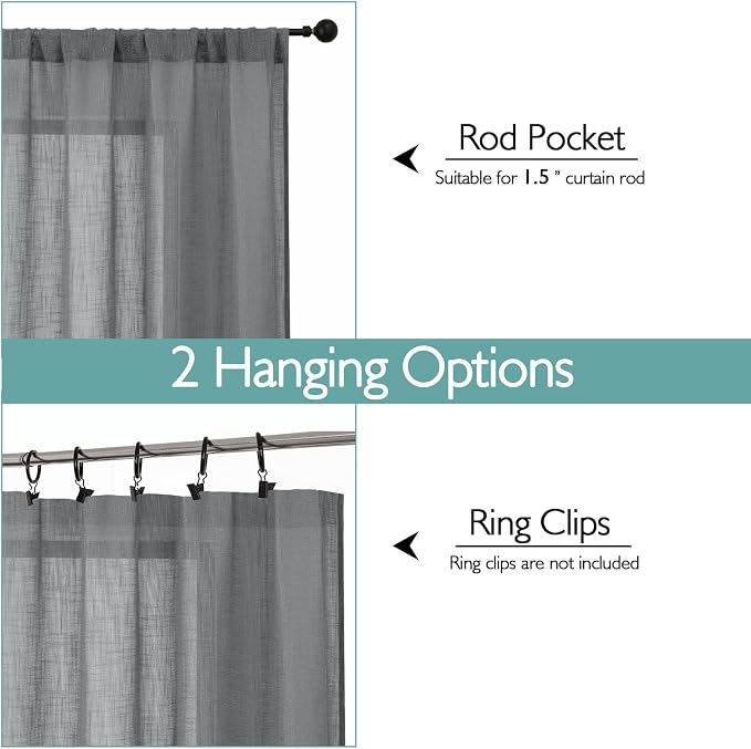 Chyhomenyc Charcoal Grey Semi Sheer Curtains 84 Inches Long 2 Panels Set - Image 4