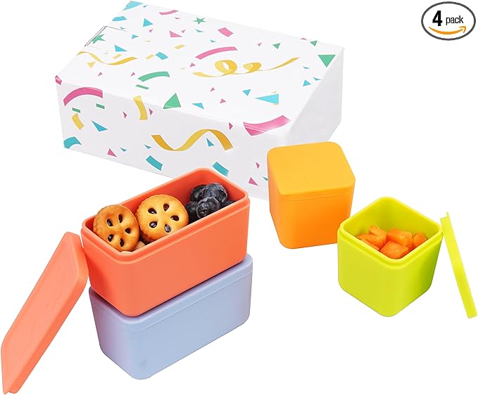 Silicone Dips Containers Compatible with OmieBox, 4 Pack Salad Dressing Container To Go for Most Bento Lunch Box, Small Snack Condiment Container with Lids for kids