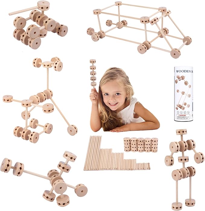 Wooden Building Blocks for Kids, STEM Preschool Learning Toys for Children, Educational Creative Construction Gift for Boys and Girls, 60 Pcs