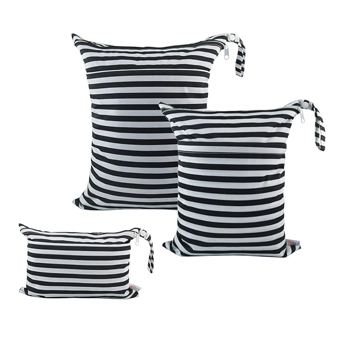 ALVABABY 3pcs Baby Cloth Diaper Wet Dry Bags Waterproof Reusable with Two Pockets Travel Beach Pool Daycare Soiled Baby Items Yoga Gym Bag for Swimsuits or Wet Clothes 3L-WB01