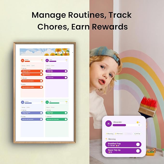 ApoloSign 21.5-inch Digital Calendar: Dual Mode Calendar with Google Play & Multi-calendar Sync, Electronic Planner & Chore Chart, Smart Touchscreen, Interactive Display for Family Schedules (Gray Wood, 21.5")