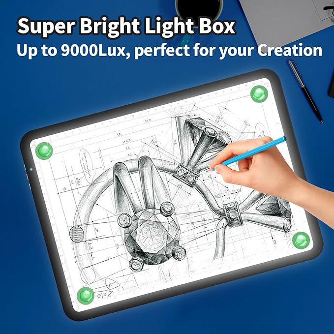 Up to 9000Lux Super Bright A4 Light Pad with Bag,Rechargeable Light Box with 4000mAH Lithium Battery for Cricut Weeding Vinyl Tool,Magnet Light Box for tracing,Diamond Painting,Sketching,Tattoo