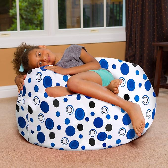 Posh Creations Bean Bag Chair for Kids, Teens, and Adults Includes Removable and Machine Washable Cover, Canvas Bubbles Blue and White, 38in - Large