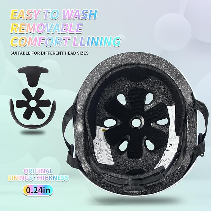 Adjustable Kids Bike Helmet with Knee & Elbow Pads Set, Color Gradient Design for Boys and Girls Aged 3-14+, for Skateboarding, Scooter, Roller & Inline Skating, Longboard