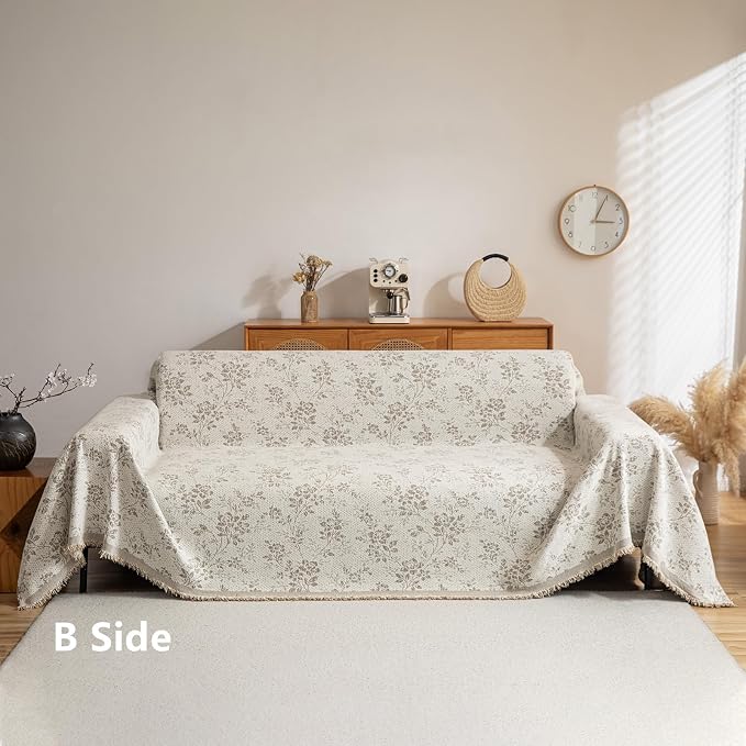 VClife Vintage Floral Boho Couch Cover, Soft Breathable Chenille Sofa Cover - Image 3