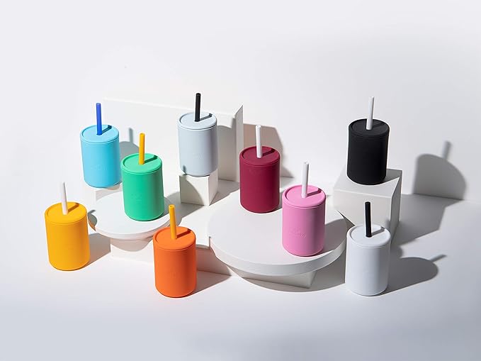 Avanchy Silicone Training Sippy Cup with Straw Lid – Tiny Cup for Babies 6+ Months to Toddlers 1 Year Old – 5 oz Infant Water Cup for Baby Led Weaning, Orange