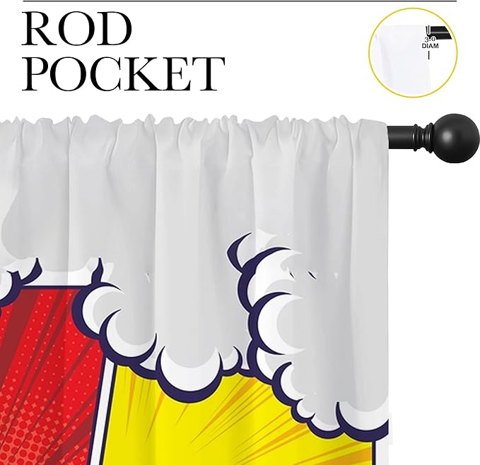 City Rod Pocket Blackout Curtains for Boy Girl Bedroom, Pop Art Style New York Cityscape Home Energy Efficient Light Filtering Window Curtain for Living Room, 84x63 inch
