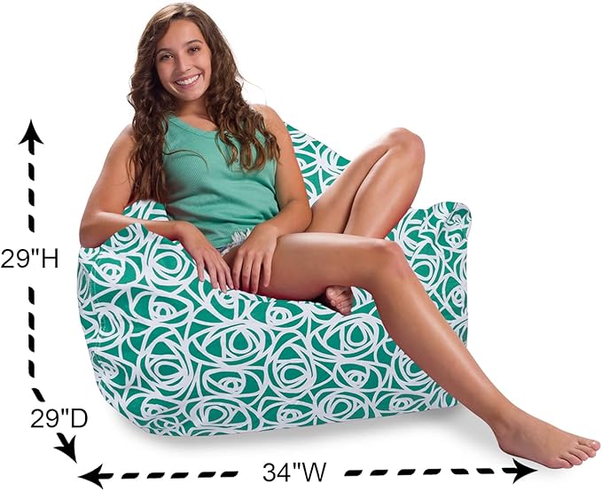Posh Creations Structured Comfy Bean Bag Chair for Gaming, Reading, and Watching TV, Malibu Lounge, Canvas - Roses Mint