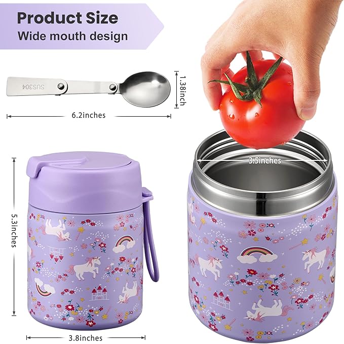 17oz Soup Thermo for Hot Food Kids,Insulated Food Jar with Spoon,Thermo Hot Food Lunch Container,Wide Mouth Leakproof Stainless Steel Lunch Box for School-Horse