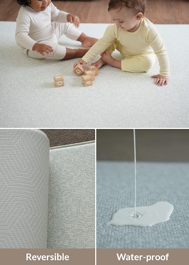 Baby Care Play Mat (Medium, Hygge - Twig & Maze) 73’’ x 49’’ Original One-Piece Reversible Rollable Waterproof Play Mat for Infants, Babies, Toddler, and Kids