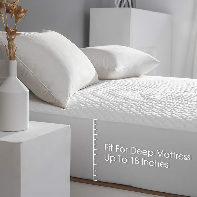 Queen Size Waterproof Mattress Protector Fitted Mattress Pad Cover with Deep Pocket Up to 18''