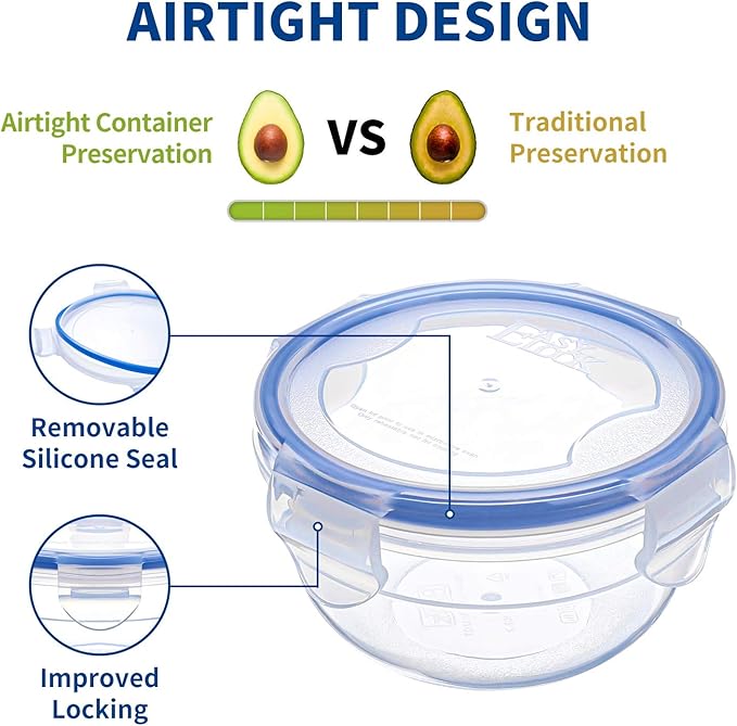 KIGI [ 4 PACK ] 10oz Small Plastic Bowls with Lid Leakproof Food Storage Container Set Meal Prep Containers