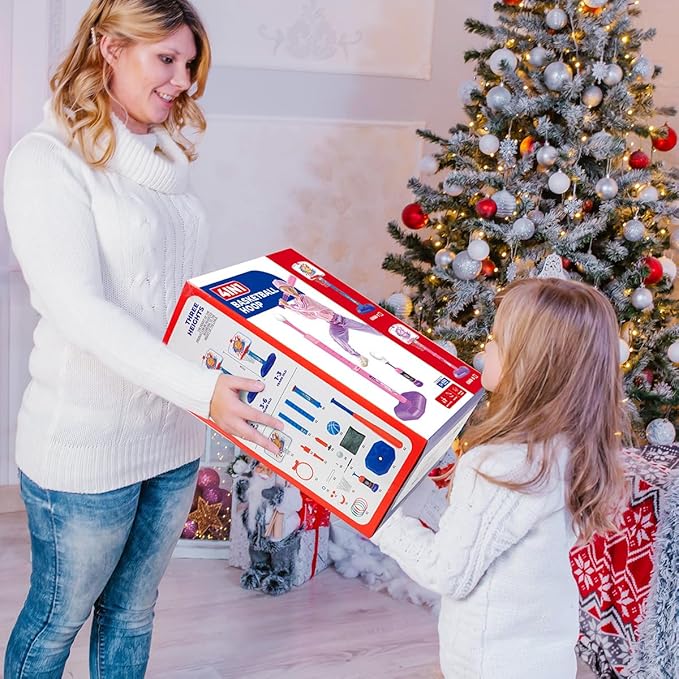 Meland Toddler Basketball Hoop, Pink 4-in-1 Kids Basketball Hoop for Indoor Outdoor Play, Tball Set with Baseball Pop Up Machine, Girls Toys Birthday Gift