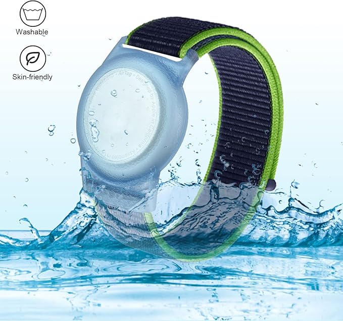 Kids Wristband Compatible with Apple AirTag, Protective Case for Air Tag GPS Tracker Holder with Nylon Bracelet, Adjustable Anti Lost Watch Band for Toddler Child Elder(Dark Blue)